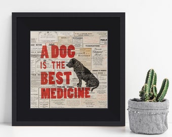 Dog Lover Print Gift Art - A Dog is the Best Medicine