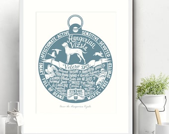 Vizsla (Hungarian) Personalised Dog Art Print, Hand Lettered & Illustrated in Custom Colours