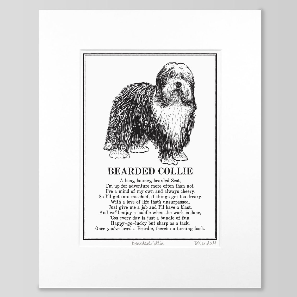 Bearded Collie Print Illustrated Poem Etsy