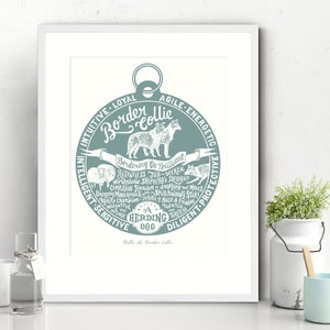 Border Collie Personalised Print Art Gift Custom Colour