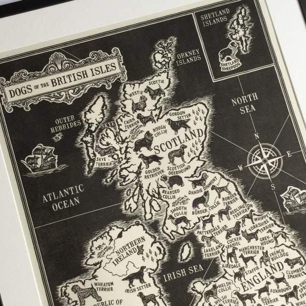 Dogs of the British Isles Map Vintage Style Print