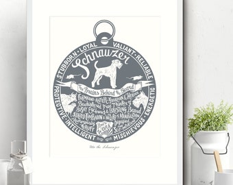 Schnauzer Personalised Dog Art Print: Hand Lettered & Illustrated in Custom Colours