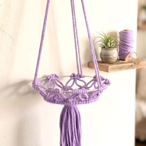 Macrame Plant Hanger | Lavender Cotton Basket, Wood Ring Tassel Detail
