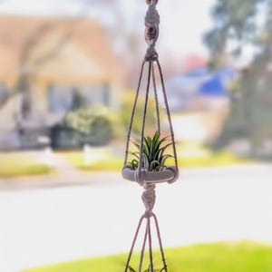 2 Tier Macrame Air Plant Holder | Boho Wooden Rings, Cotton Cord Hanger