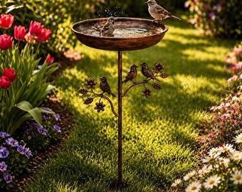 Baño para pájaros de jardín / Comedero metálico para pájaros de exterior / Estaca para baño de pájaros de jardín / Regalo para amantes de las aves para mamá / Adorno de jardín para exteriores