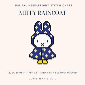 Miffy-Regenmantel-Stickvorlage (PDF) | Niedliche Hasen-Stickvorlage (digital) | Einfaches Stickmuster für Anfänger | Sofortiger Download