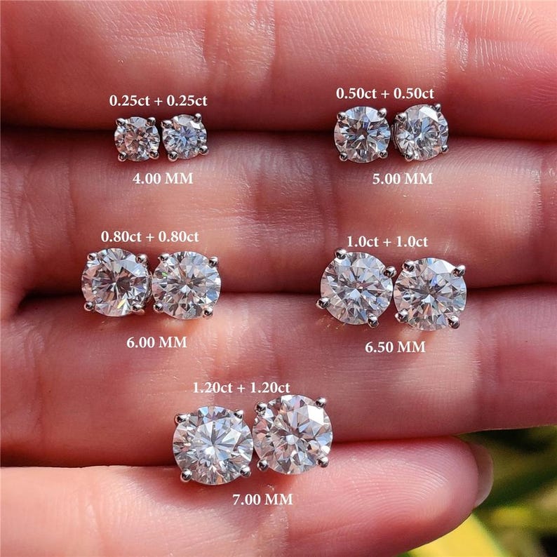 Corresponding Diamond Lab Round Lab Grown Diamond Stud Earrings 0.5-5 TW, 4-prong 14K Gold Studs ...