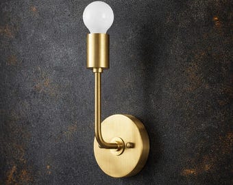 Modern Brass Wall Sconce, Minimalist Brushed Light Fixture, Industrial Bathroom Vanity Lamp