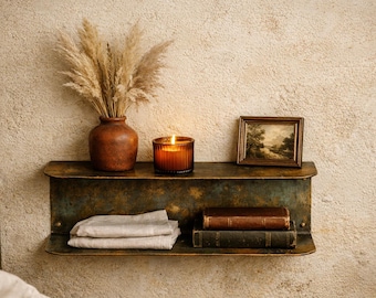 Handmade Brass Wall Shelf | Rustic Industrial Floating Storage Decor
