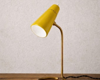 Mid Century Modern Yellow Desk Lamp – Handmade Brass Table Light
