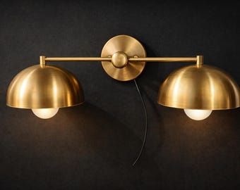 Modern Double Brass Wall Light | Mid Century Dome Sconce, Bathroom Vanity Fixture