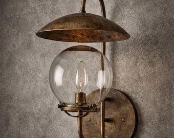 Rustic Antique Wall Sconce Lamp – Handmade Industrial Glass Wall Light