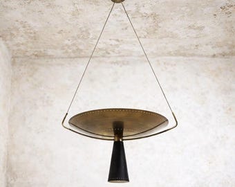 Handmade Brass Pendant Light | Mid Century Modern Hanging Lamp, Sculptural Shade