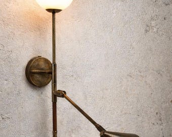 Handmade Brass Wall Sconce With Glass Globe – Vintage Industrial Wall Light Fixture