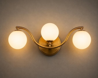 Handcrafted Brass Globe Wall Sconce, Mid-Century Modern Bathroom Vanity Light