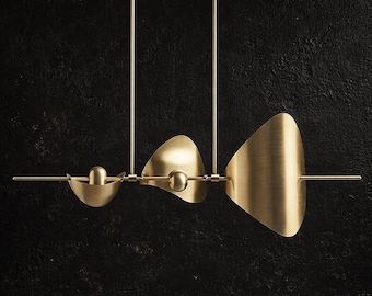 Handmade Brass Linear Chandelier, Sculptural Pendant Light, Contemporary Dining Fixture