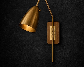 Adjustable Brass Wall Sconce Lamp, Mid Century Modern Bedside Reading Light