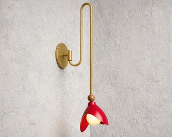 Modern Brass Wall Sconce, Petal Shade, Nordic Gold Light Fixture, Bedside Lamp