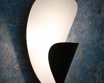 Modern Curved Wall Sconce | Black White Minimalist Lamp, Artistic Lighting Fixture