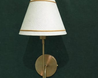 Handcrafted Brass Wall Sconce, White Fabric Shade, Modern Vintage Bedside Lamp