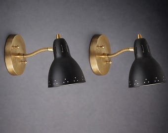 Modern Black Brass Wall Sconce Lamp | Adjustable Arm Industrial Minimalist Lighting