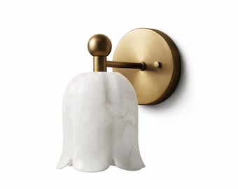 Handmade Alabaster Brass Wall Sconce, Modern Minimalist Bedroom Lighting