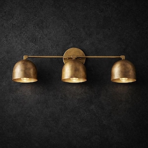 Applique da parete moderna in ottone a 3 luci, lampada da bagno con paralume a cupola in stile industriale