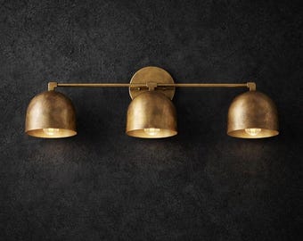 Modern Brass 3-Light Wall Sconce, Industrial Dome Shade Vanity Light