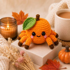 Patrón de ganchillo PDF de araña frutal, patrón de amigurumi de Halloween, adorable peluche de araña frutal, decoración de otoño, tutorial de regalo de ganchillo kawaii.