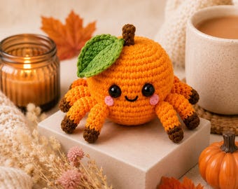 Virkmönster för fruktspindel i PDF-format, Halloween-amigurumimönster, söt plysch med fruktspindel, höstdekorationer, kawaii virkpresenthandledning