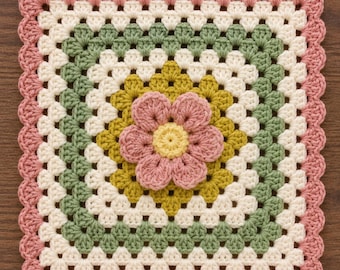 Blommigt virkat mormors fyrkantiga afghansk filtmönster | 3D-blommig amigurumimotiv för mysigt överkast i heminredningsstil
