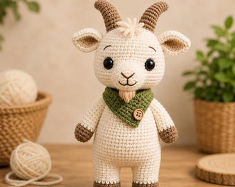 Virkmönster för stående get i PDF-format, amigurumi-getplyschleksak, virkning av bondgårdsdjur, nybörjarvänlig DIY-present, digital nedladdning