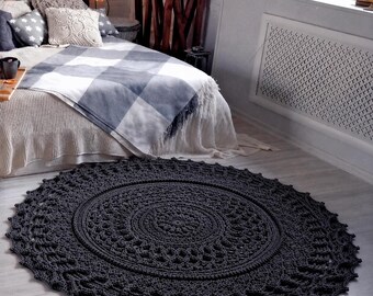 Mönster för virkad rund matta i PDF-format, handledning för boho mandala-matta, golvmatta i spets, sovrumsinredning, virkdesign i lantlig stil