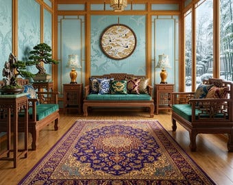 Exquisite Oriental Floral Rug Crochet Pattern Digital DIY PD, Instruction for Traditiona,Tapestry Home Decor, Handcrafted Area Rug Project