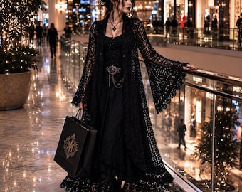 Gothic Mall Fashion 4 Lyxig svart spetsklänning Shoppingestetik | Dark Academia-stilvideo för moderedigeringar och moodboards