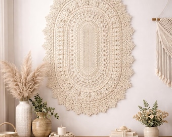 Crochet Rug Oval Doily Lace Carpet Pattern PDF | Boho Floor Mat Tutorial | Farmhouse Decor Pattern (Instant Download)