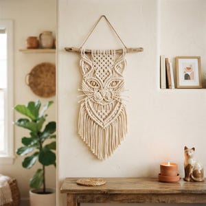 DIY Macramé Cat Wall Hanging Kit - Easy Beginner Craft Project & Tutorial PDF - Perfect Boho Home Decor Gift