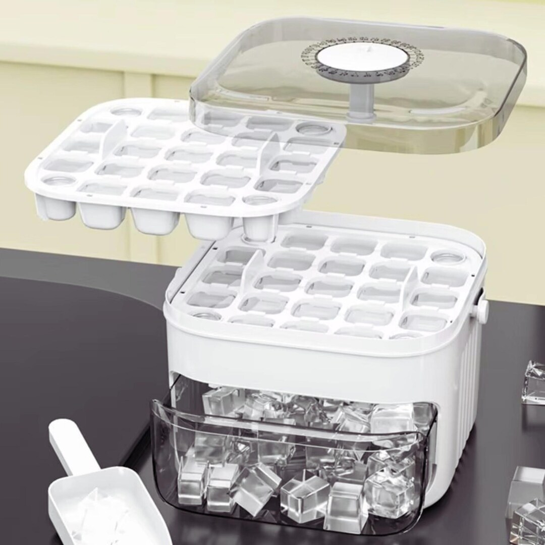 Ice Cube Tray With Lid and Storage Box Easy Press Ice Maker 50 Cube Ice ...