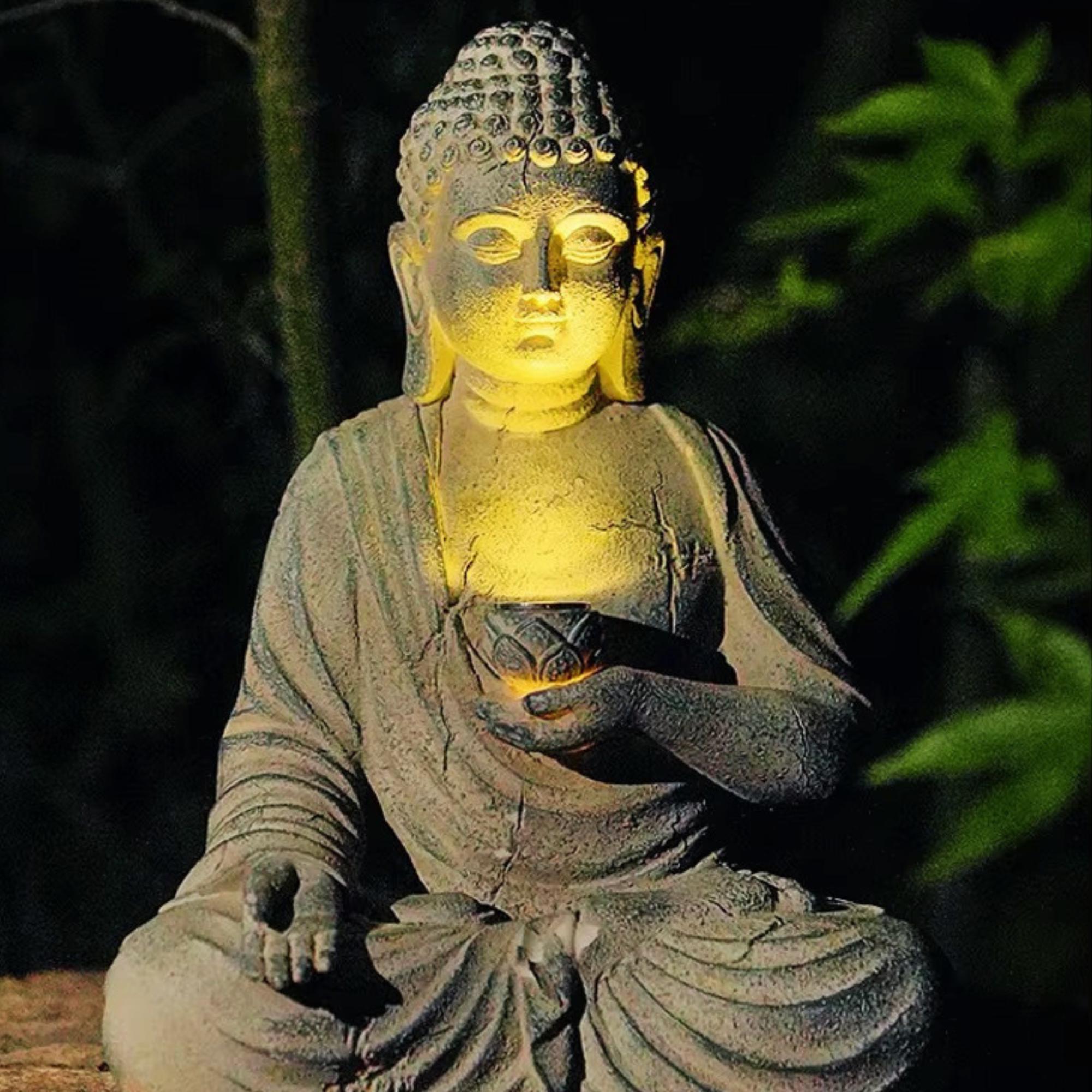 Solar Buddha Statue Garden Decor Outdoor Zen Sculpture Light Patio Yard ...