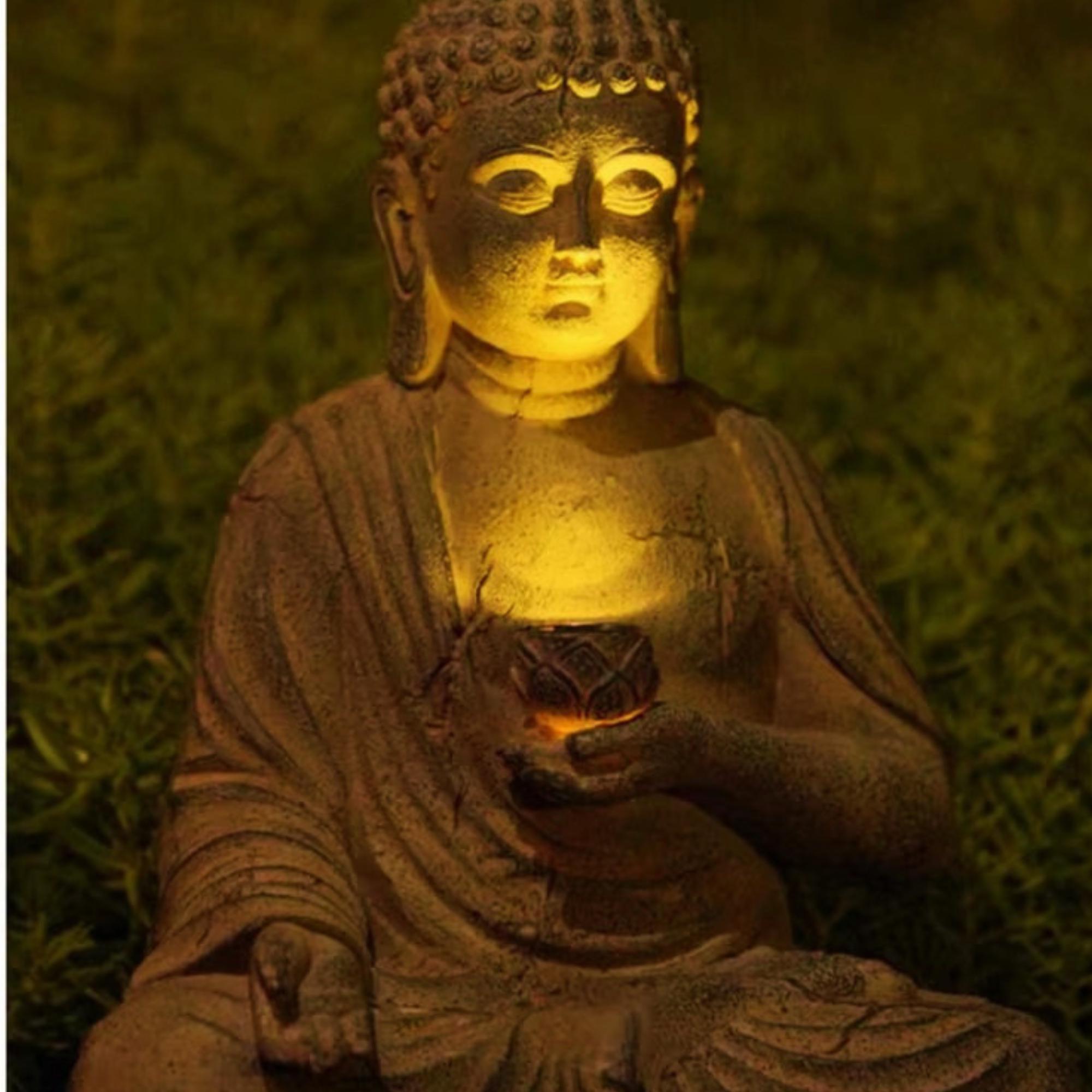 Solar Buddha Statue Garden Decor Outdoor Zen Sculpture Light Patio Yard ...