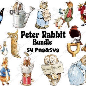 Paquete de imágenes prediseñadas de acuarela de Peter Rabit / Estilo Beatrix Poter (descarga digital PNG)