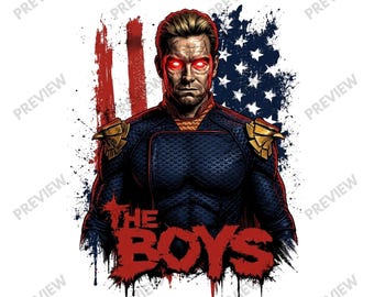 The Boys Homelander PNG, Superhero T-Shirt Design, Dark Comic Style Graphic, Sublimation PNG, Digital Download for Merch