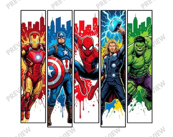Marvel Superhero PNG, Iron Man Captain America Spider Man Thor Hulk Sublimation Design, Comic Hero PNG, Avengers PNG, Instant Download
