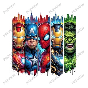 Marvel Superhjältar PNG, Avengers T-shirtdesign, Captain America Iron Man Spider-Man Hulk Thor Doctor Strange PNG, Digital Nedladdning