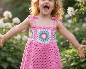 Crochet Children's Dress Pattern | PDF + VIDEO | Newborn Baby to 10 Years | Granny Square Sundress