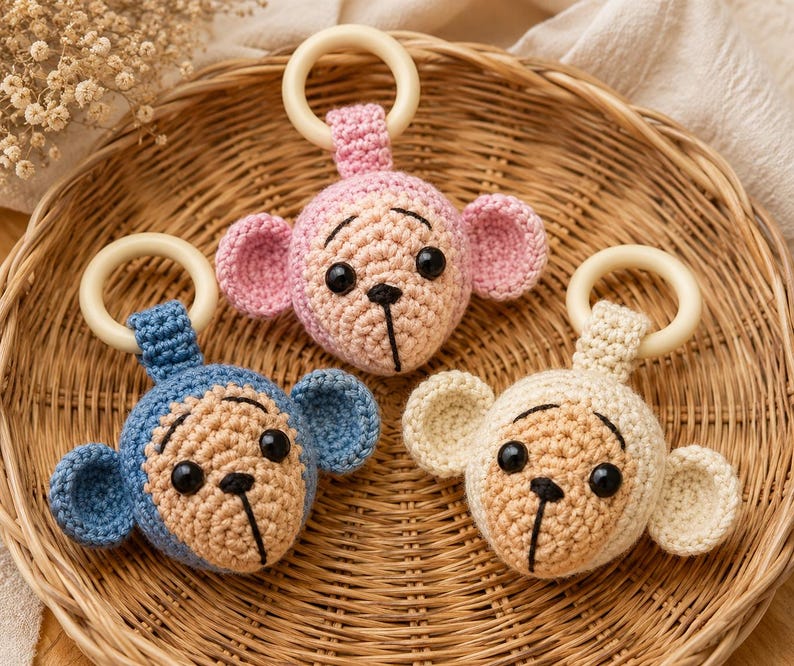 Virkat apa-babyskallramönster, Amigurumi-bitringhandledning, virkat babyleksaksmönster, Safari-barnrumspresent, PDF digital nedladdning bild 4