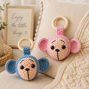 Virkat apa-babyskallramönster, Amigurumi-bitringhandledning, virkat babyleksaksmönster, Safari-barnrumspresent, PDF digital nedladdning bild 1