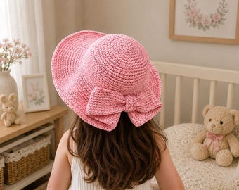 Crochet Coquette Sun Hat Pattern PDF, Large Bow Summer Hat Tutorial, Baby and Toddler Sun Hat DIY, Digital Download Cute Kids Accessory
