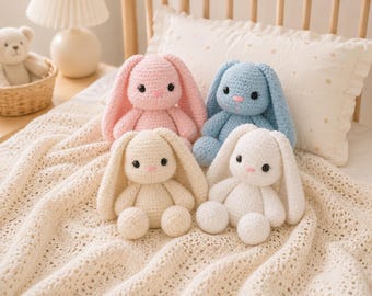 Crochet Easter Bunny Pattern PDF, Amigurumi Rabbit Tutorial, Long Eared Bunny Plushie DIY, Newborn Baby Gift Idea, Digital Download Pattern