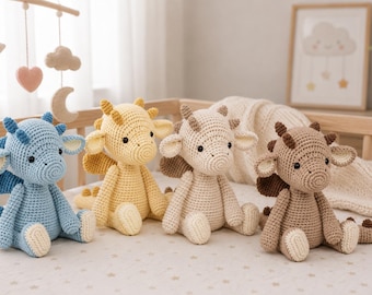 Virkmönster för babydrakar i PDF-format, handledning för amigurumidrakar, mönster för söta fantasidjur, gör-det-själv-present till nyfödd, liten drakeplysch